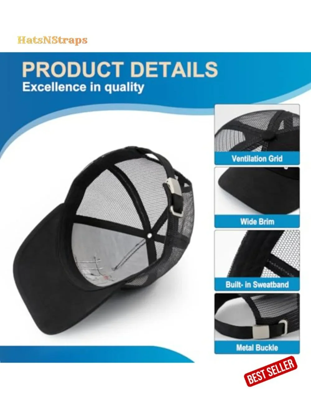 Unisex Adjustable Mesh Trucker Baseball Hat Breathable Side Stainless Steel